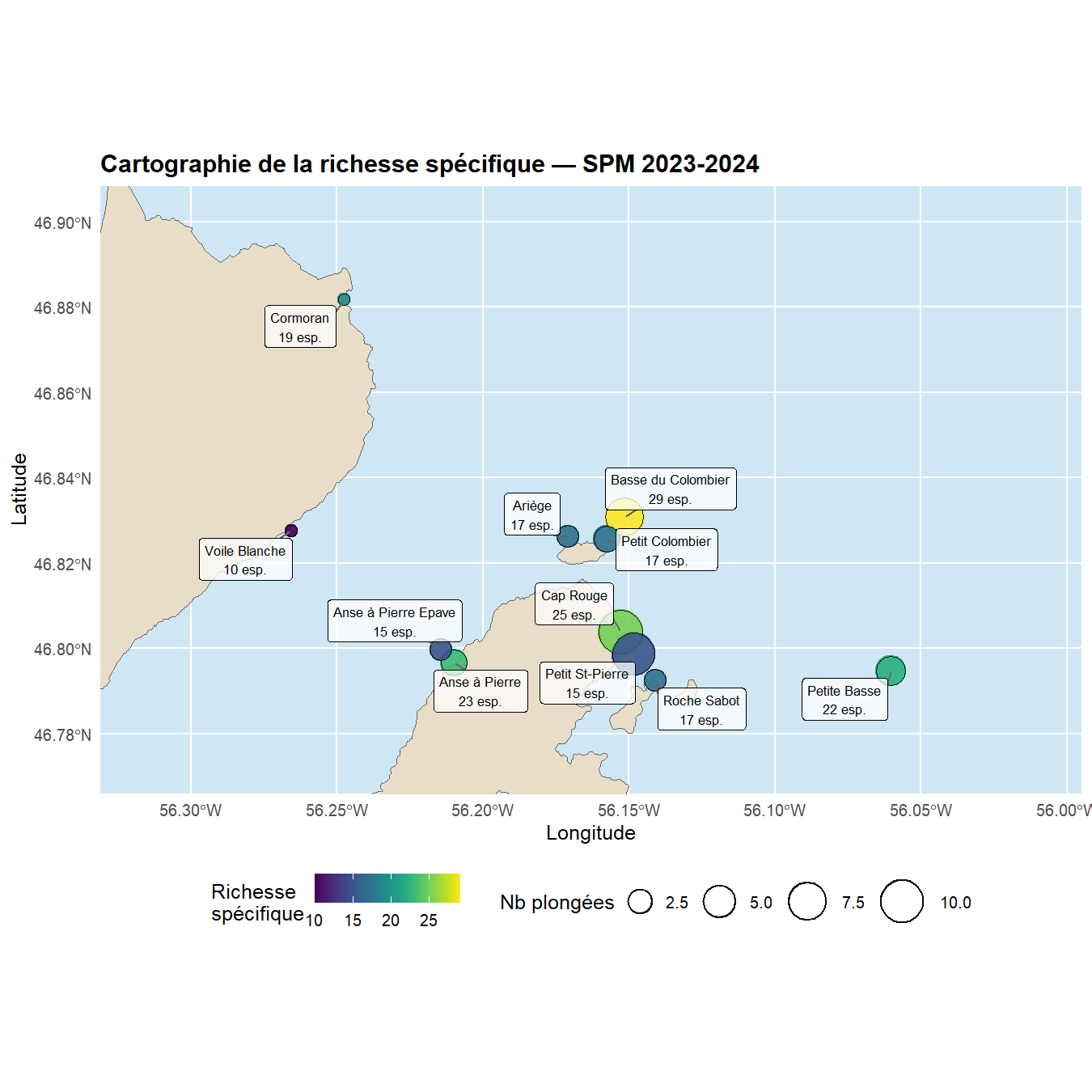 Carte interactive des sites de plongée suivis à Saint-Pierre-et-Miquelon